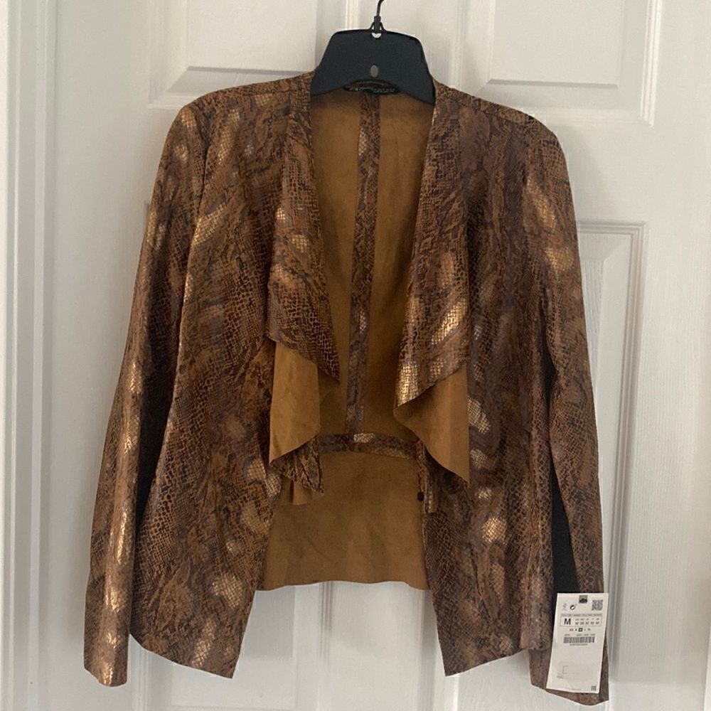 Zara Women’s Size M Snake Print Jacket Blazer Brown Bronze NWT